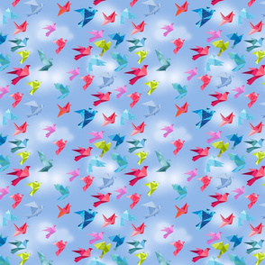origami birds in flight clouds small