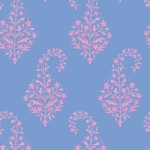 pretty paisley pink on cornflower blue