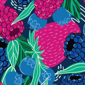 Large Mixed Berries—Strawberry, raspberry, blueberry, blackberry, leaves