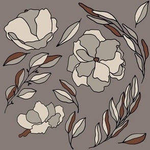 Large Taupe Floral on Taupe