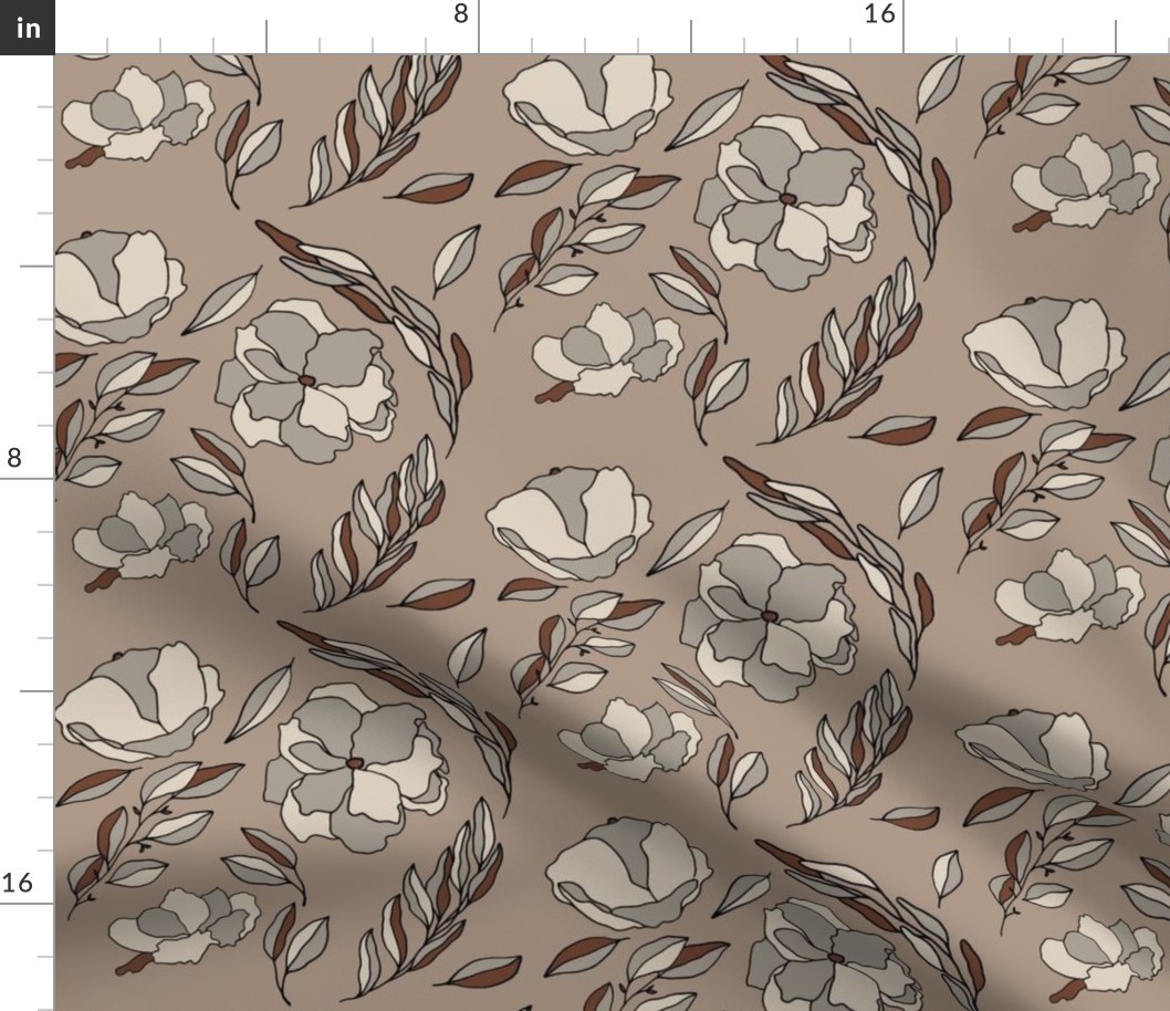 Stylized Flowers in Mid Tone Taupe