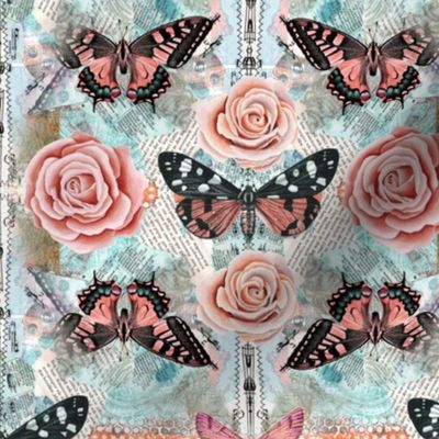 Vintage Roses And Butterflies