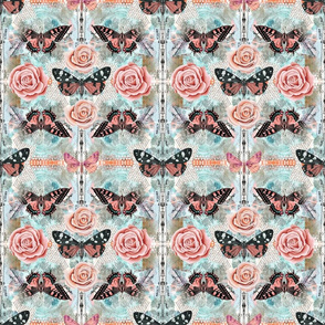 Vintage Roses And Butterflies
