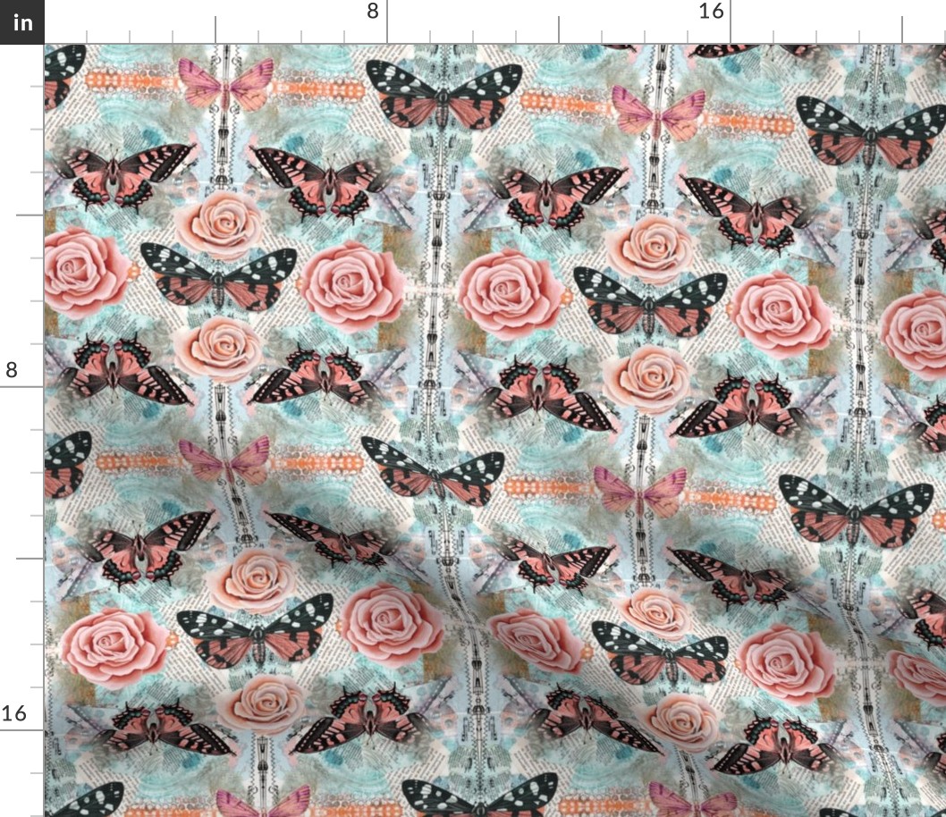 Vintage Roses And Butterflies