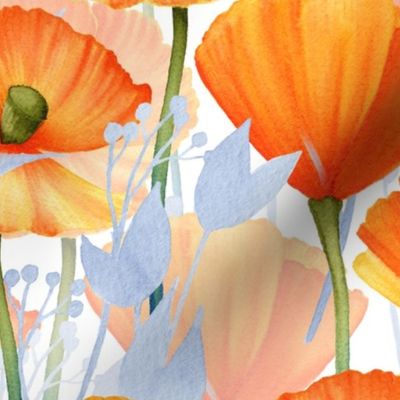 24" California Poppy Meadow Double Layers -orange poppies, summer wildflowers, meadow flowers