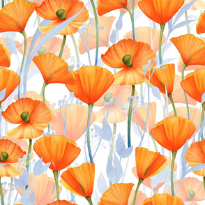 24" California Poppy Meadow Double Layers -orange poppies, summer wildflowers, meadow flowers