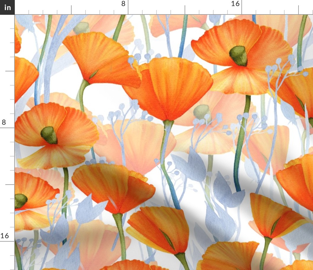 24" California Poppy Meadow Double Layers -orange poppies, summer wildflowers, meadow flowers