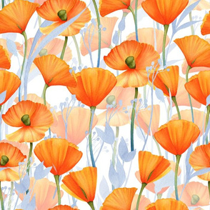 14" California  Poppy Meadow Double Layers -orange poppies, summer wildflowers, meadow flowers