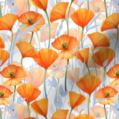 7” California Poppy Meadow Double Layers - orange poppies, summer wildflowers, meadow flowers