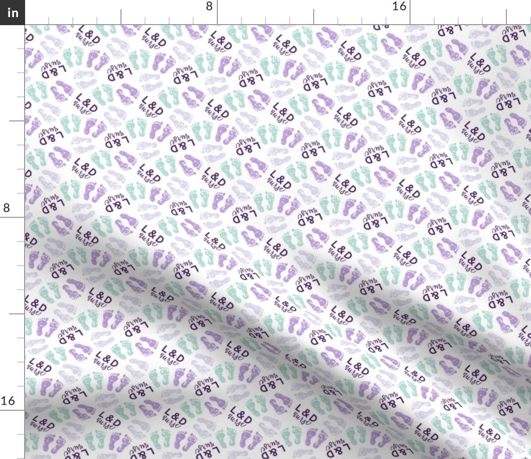 L&D Nurse - multi baby feet - purple/lavender/mint - nursing - LAD20