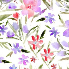 Amethyst and blush pink royal garden - watercolor flowers for modern home decor, bedding, nursery