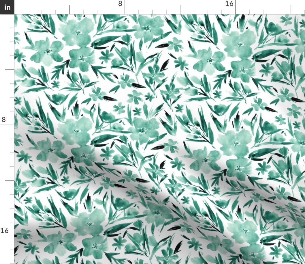 Emerald royal garden - watercolor tonal turquoise florals p268