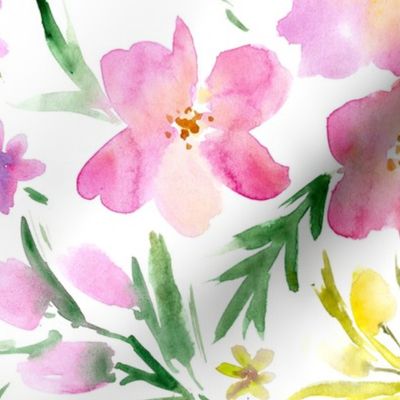 Watercolor royal garden ★ large scale pink painted flowers for modern home decor, bedding, nursery