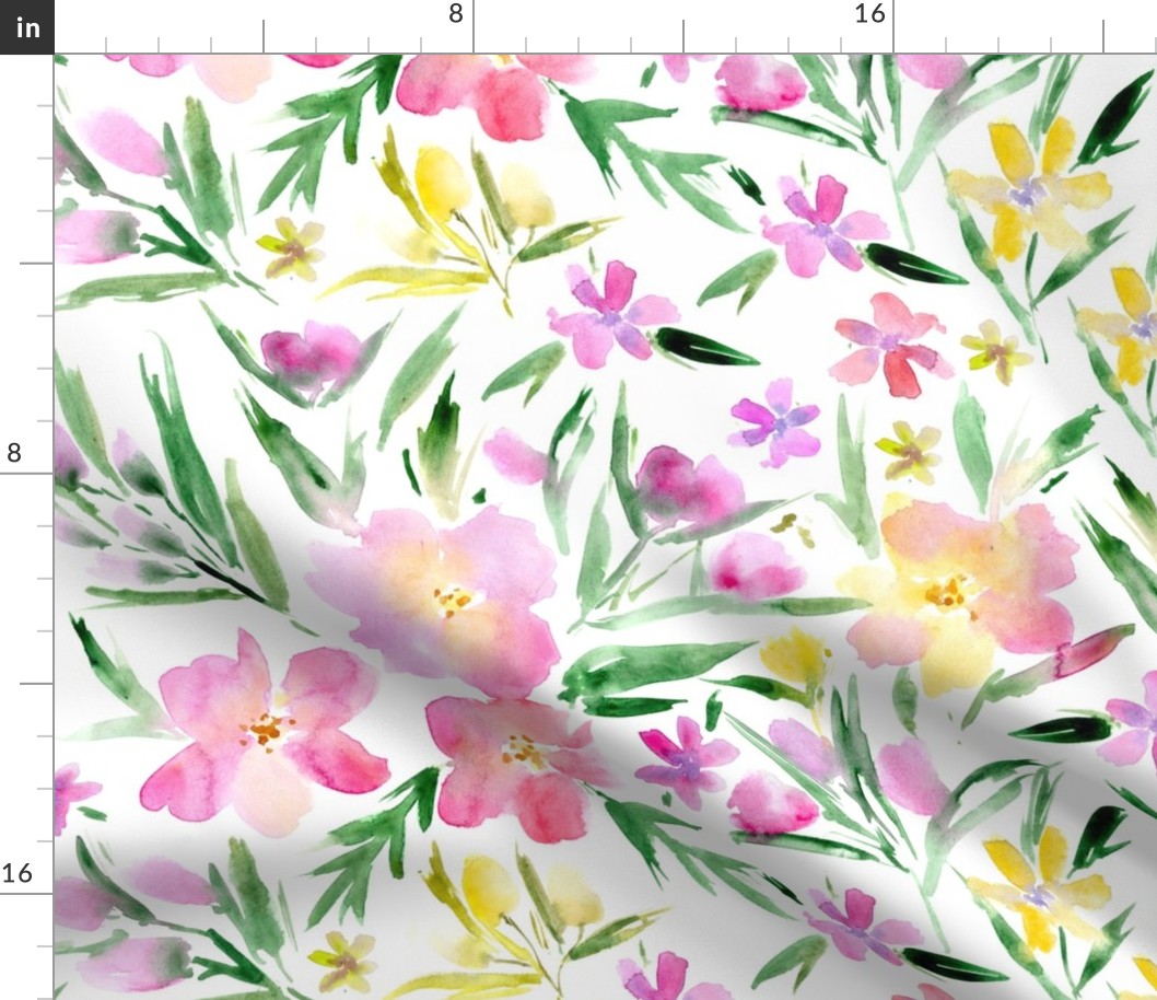Watercolor royal garden ★ large scale pink painted flowers for modern home decor, bedding, nursery