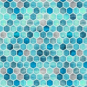 Teal Blue Ink - Watercolor Hexagon Pattern Extra Small