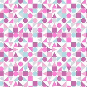 Squares Circles and Triangles || geometric shapes purple pink blue
