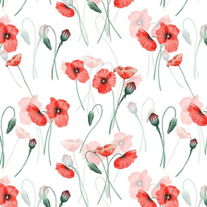 14" Wildflowers Poppies Poppy Flower Floral Summer Blossom Nursery Feminine double on white