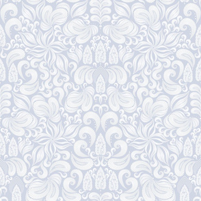 Damascus. Fabulous abstract white flowers on a light gray background