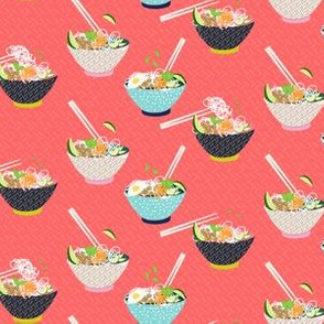 Vietnamese Noodle Bowl in Lime and Coral