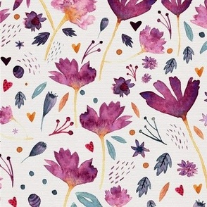 Watercolor hand painted flowers mauve purple cute 