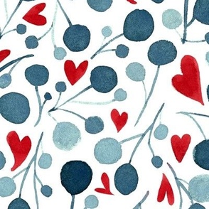 Watercolor leaves hearts composition
