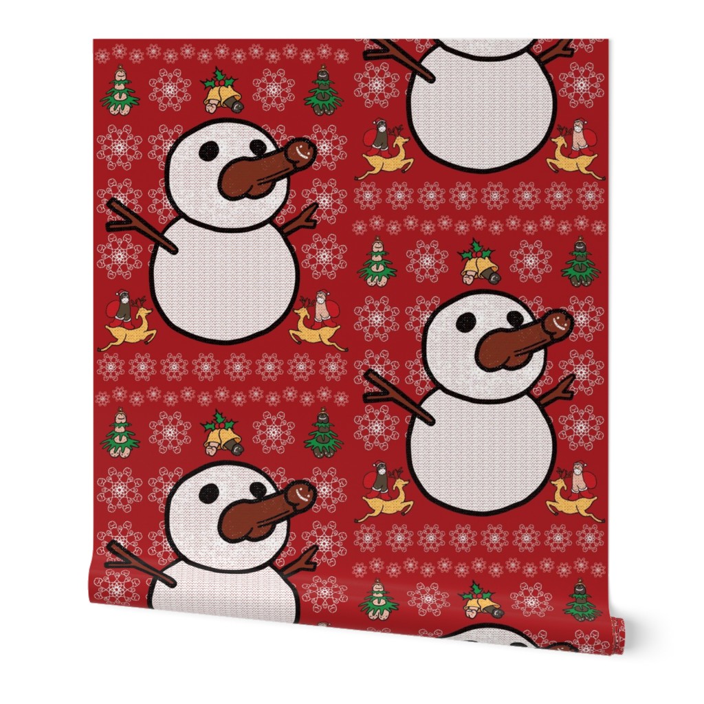 Christmas Penis Snowman Sweater Pattern Wallpaper | Spoonflower