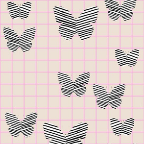 stripe butterfly pink tan grid