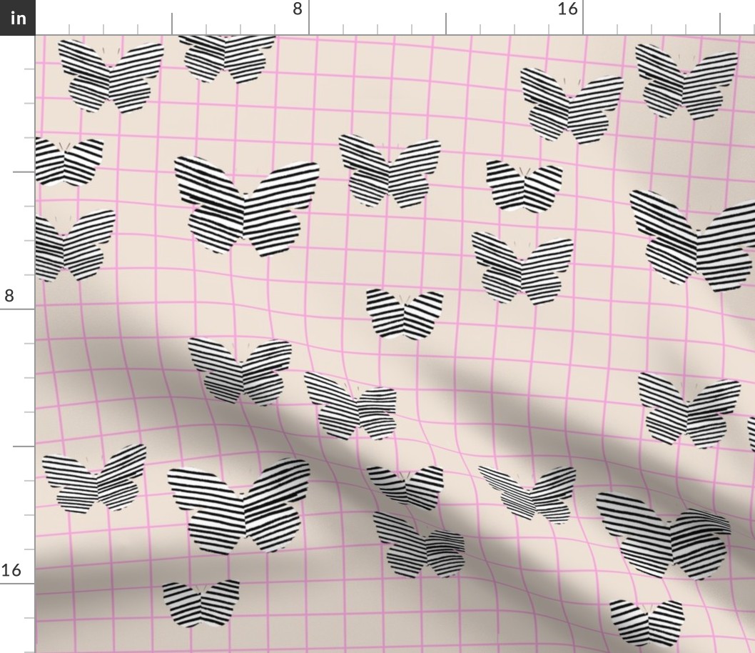 stripe butterfly pink tan grid