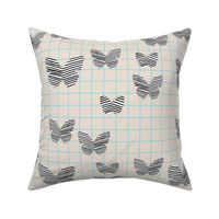 stripe butterfly blue tan grid