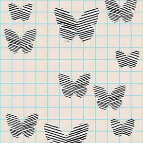 stripe butterfly blue tan grid
