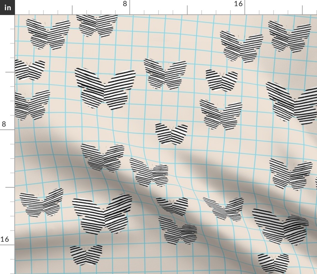 stripe butterfly blue tan grid