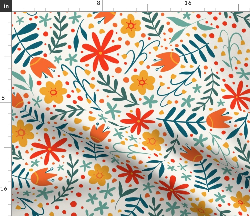 Bright Folk Floral - light background - smaller scale