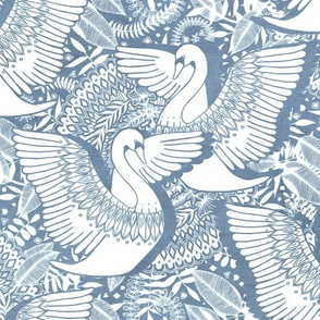 Stylish Swans in Monochrome Blue Grey and White - large