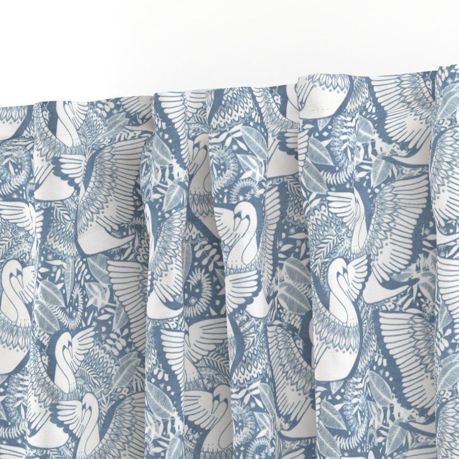 Stylish Swans in Monochrome Blue Grey and White - small