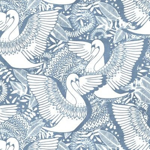 Stylish Swans in Monochrome Blue Grey and White - small