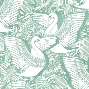 Stylish Swans in Monochrome Mint Green and White - large