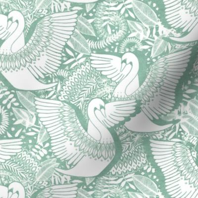 Stylish Swans in Monochrome Mint Green and White - small