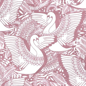 Stylish Swans in Monochrome Dusty Rose and White - large