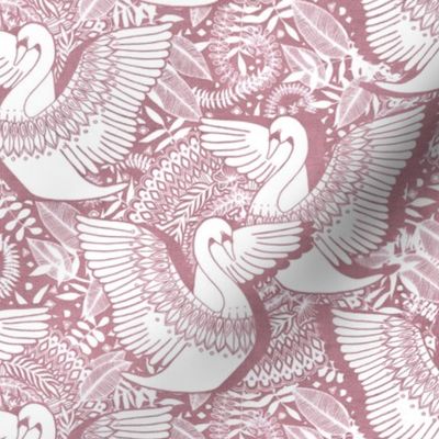 Stylish Swans in Monochrome Dusty Rose and White - small