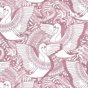 Stylish Swans in Monochrome Dusty Rose and White - small