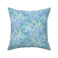 Batik Leaves Turquoise Lavender 300