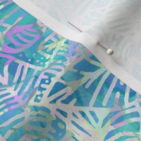 Batik Leaves Turquoise Lavender 300