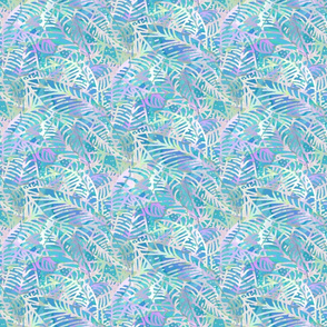 Batik Leaves Turquoise Lavender 300