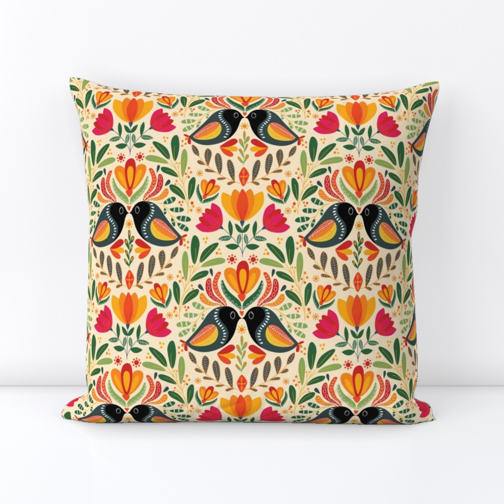 Boho Folk Colorful Spring Birds, Jungle Paradise