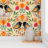 Boho Folk Colorful Spring Birds, Jungle Paradise