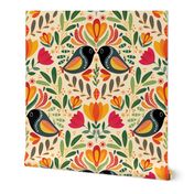 Boho Folk Colorful Spring Birds, Jungle Paradise