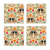 Boho Folk Colorful Spring Birds, Jungle Paradise