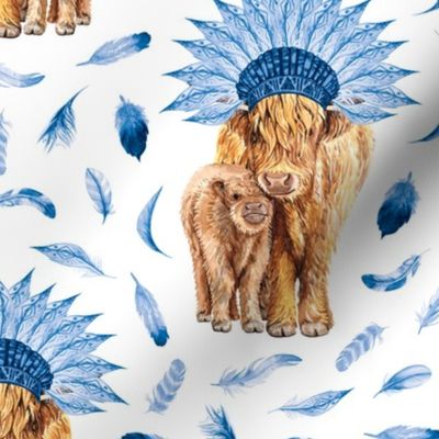royal blue feather highland cattle with feather crown