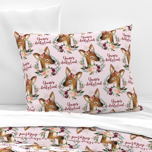 paprika floral fawn with crown 6" you are so deerly loved on light pink background