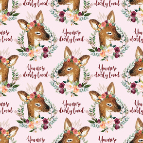paprika floral fawn with crown 6" you are so deerly loved on light pink background